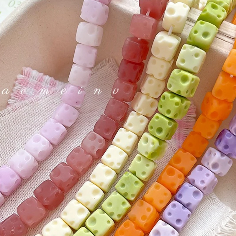 10pcs Cute Cheese Bead Diffusion Dyeing Square Spacer Bead Diy Mobile Phone Chain Bead Accessory