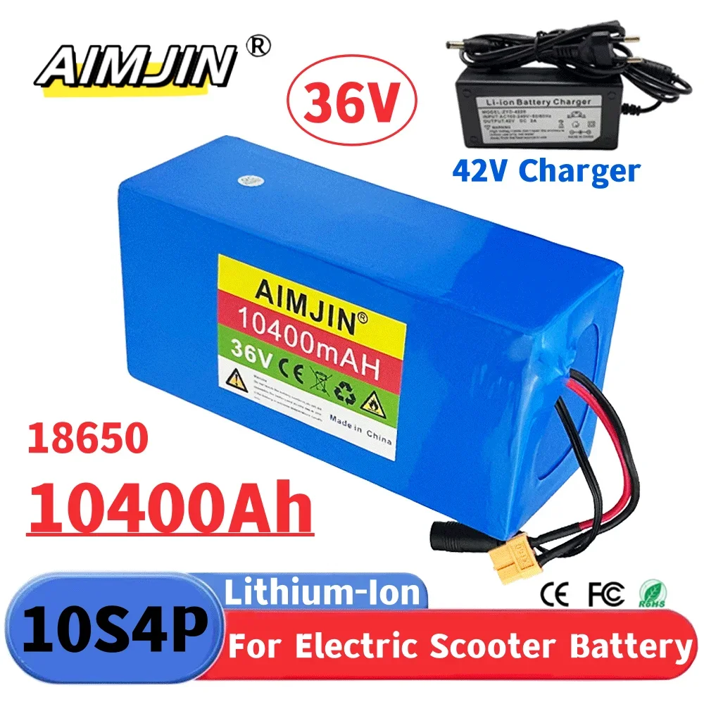 

36V 10400mAh 10S4P Lithium Battery 18650 Battery Pack 36V 110Ah Electric Scooter Electric Scooter Battery+42V 2A Charger