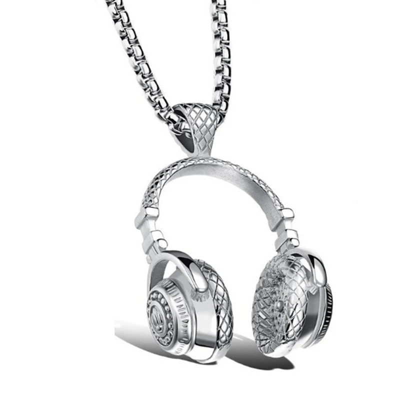 Music Headphones Pendant Necklace For Men Hip Hop Rock Couple Personalized Stainless Steel Chain Fashion Rapper Jewelry Gifts