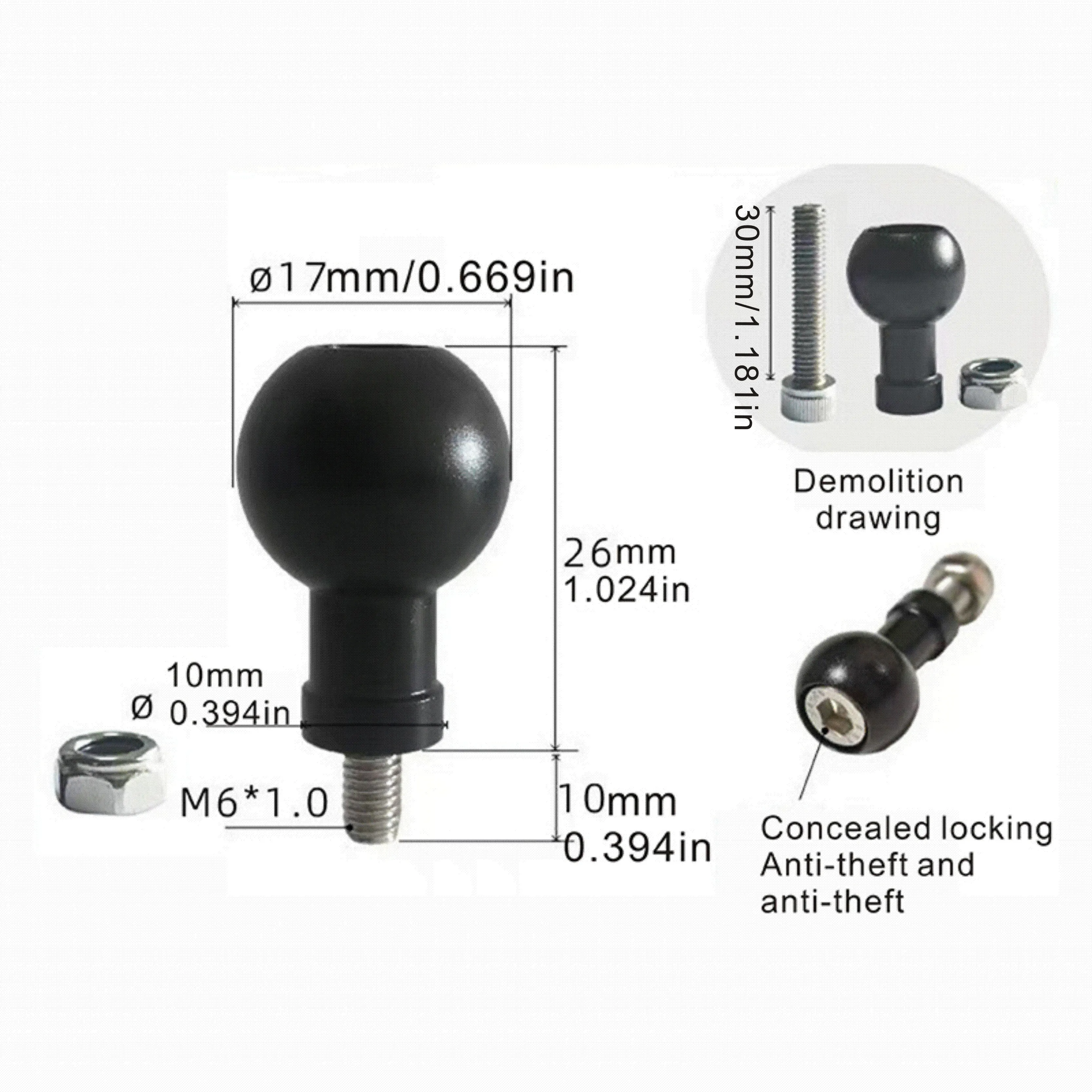 Aluminium 17mm/25mm Balhoofd Adapter naar M6 M8 M10 Bolt voor RAM Garmin Mount motorfiets Telefoon Houder Auto Beugel Camera Stand