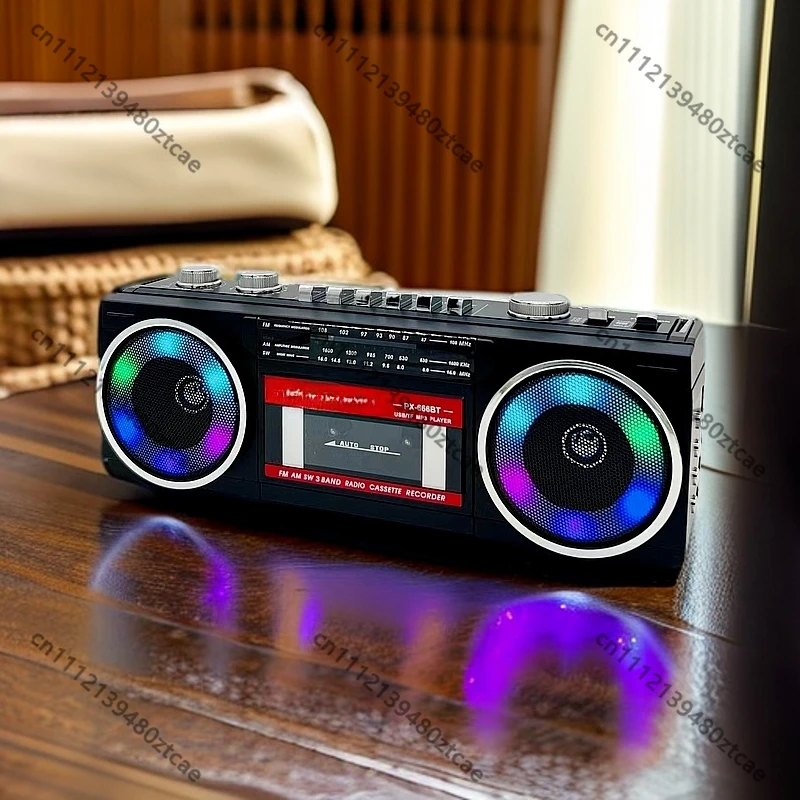 European Retro Cassette Recorder Radio Plug-in & Rechargeable Bluetooth Speaker With Light