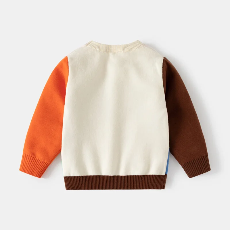 Children's Clothing Boys' Double-Layer Cotton Thread Pullover Sweater In Stock Wholesale Boys' Cartoon Dinosaur Knitted Top