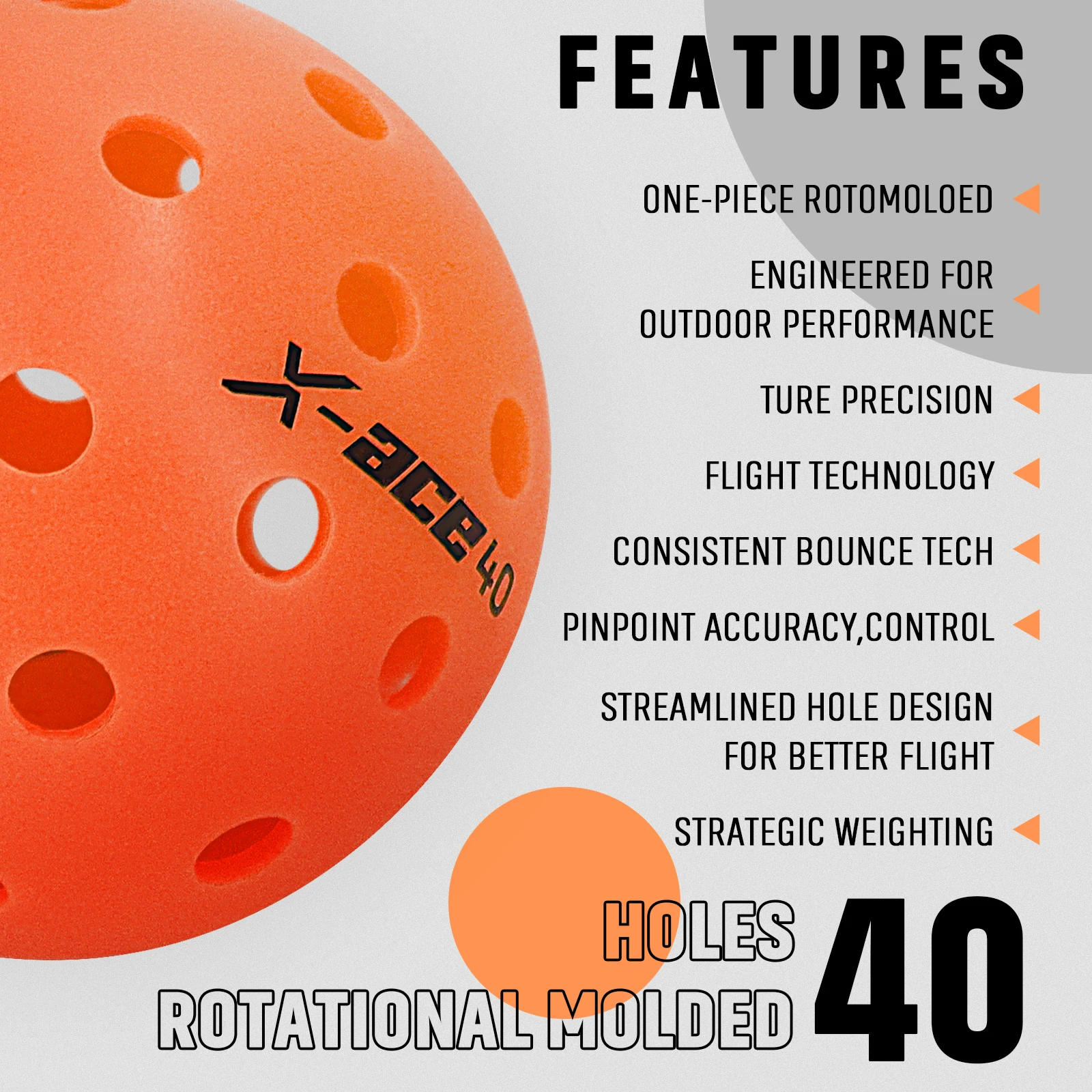 AMA SPORT X-ACE Pickleballs-40 Hole Outdoor Balls 3PCS-Crack-Resistant ONE PIECE Balls-100% POP for Competition Pickleball