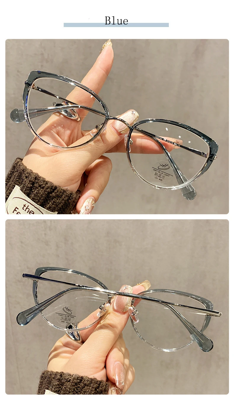 Neue Mode Marke Design Damen Cat Eye TR Legierung Rahmen Anti Blau Licht Rezept Benutzerdefinierte Myopie Gläser Photochrome 0 bis 600 – Detail 12
