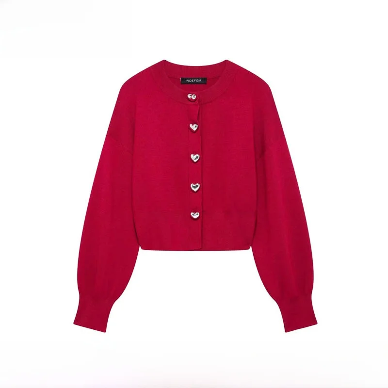

Faionable Heart aped Button Knitted Jaet Women's Autumn Winter New Arrival Versatile Polyester Fiber Long Sve ort ...