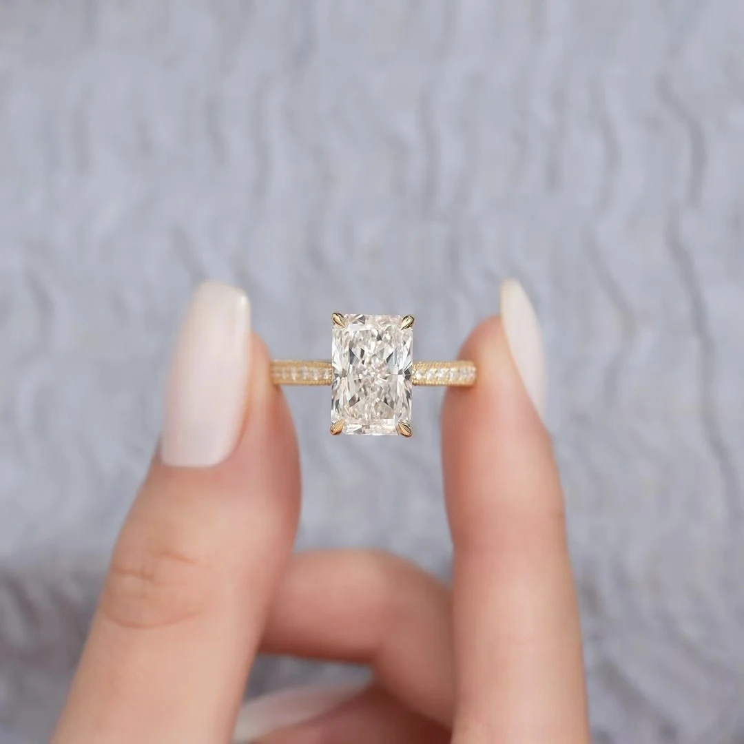 

Radiant Cut Moissanite Vine Ring Set, 18K 14K 9K Gold & PT950 Platinum Designer Couple Bands, Custom Wedding Engagement Set