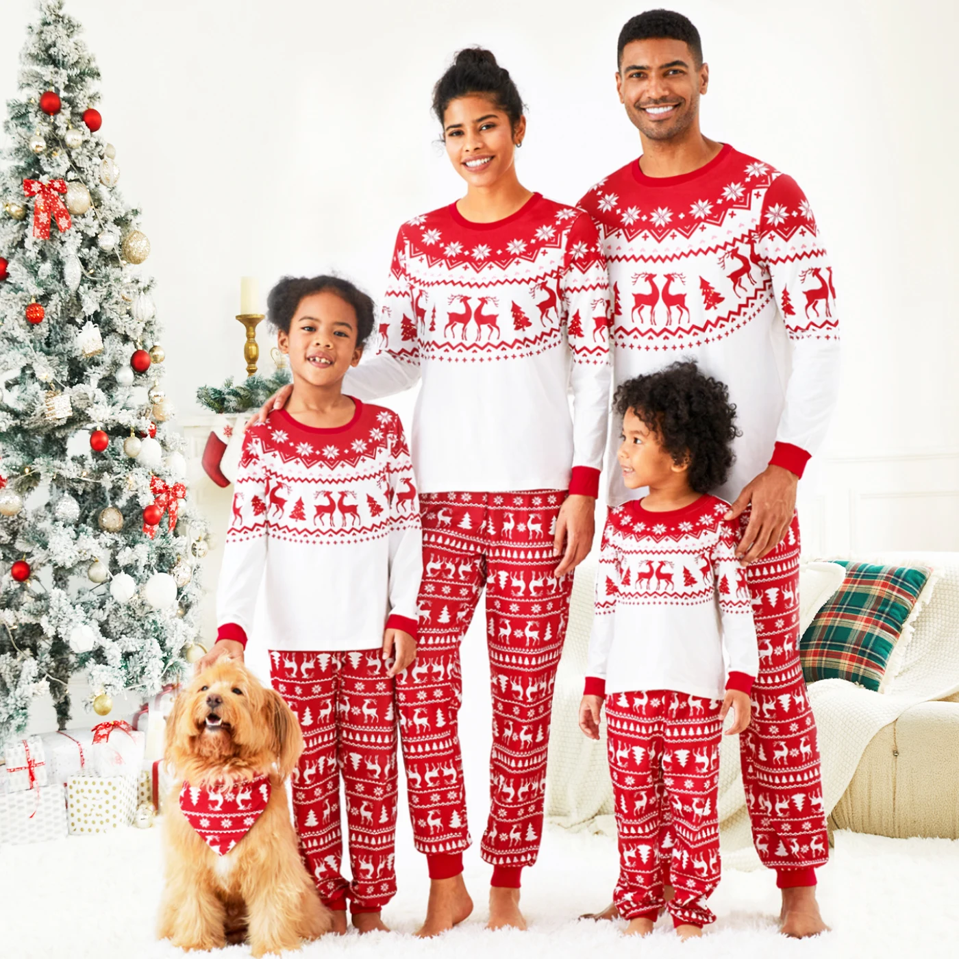 PatPat Christmas Reindeer and Snowflake Print Family Matching Pajamas Sets (Flame Resistant)