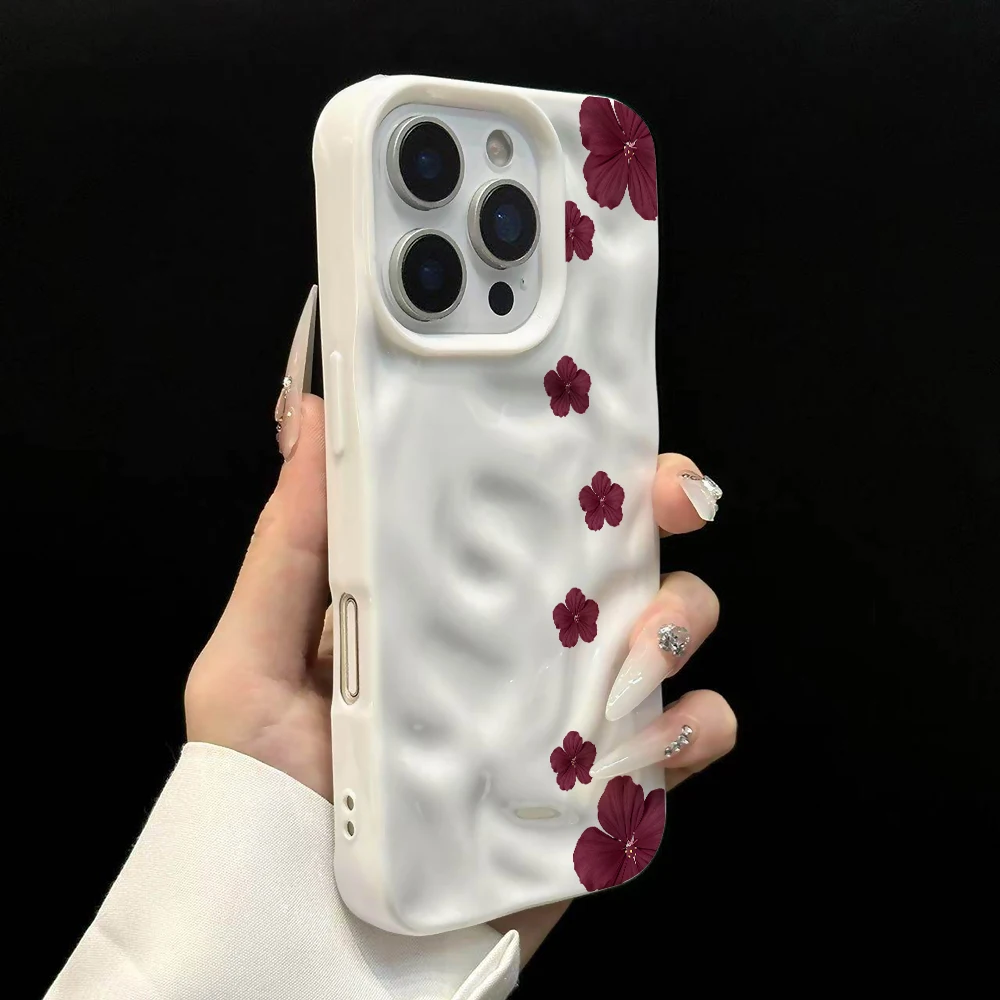 Minimalistische Blumen-Hibiskus-Handyhülle für iPhone 17 16 15 14 13 12 11 Pro Max 14 Plus 17Air Falten-Wellen-Soft-Silikon-Cover – Detail 8
