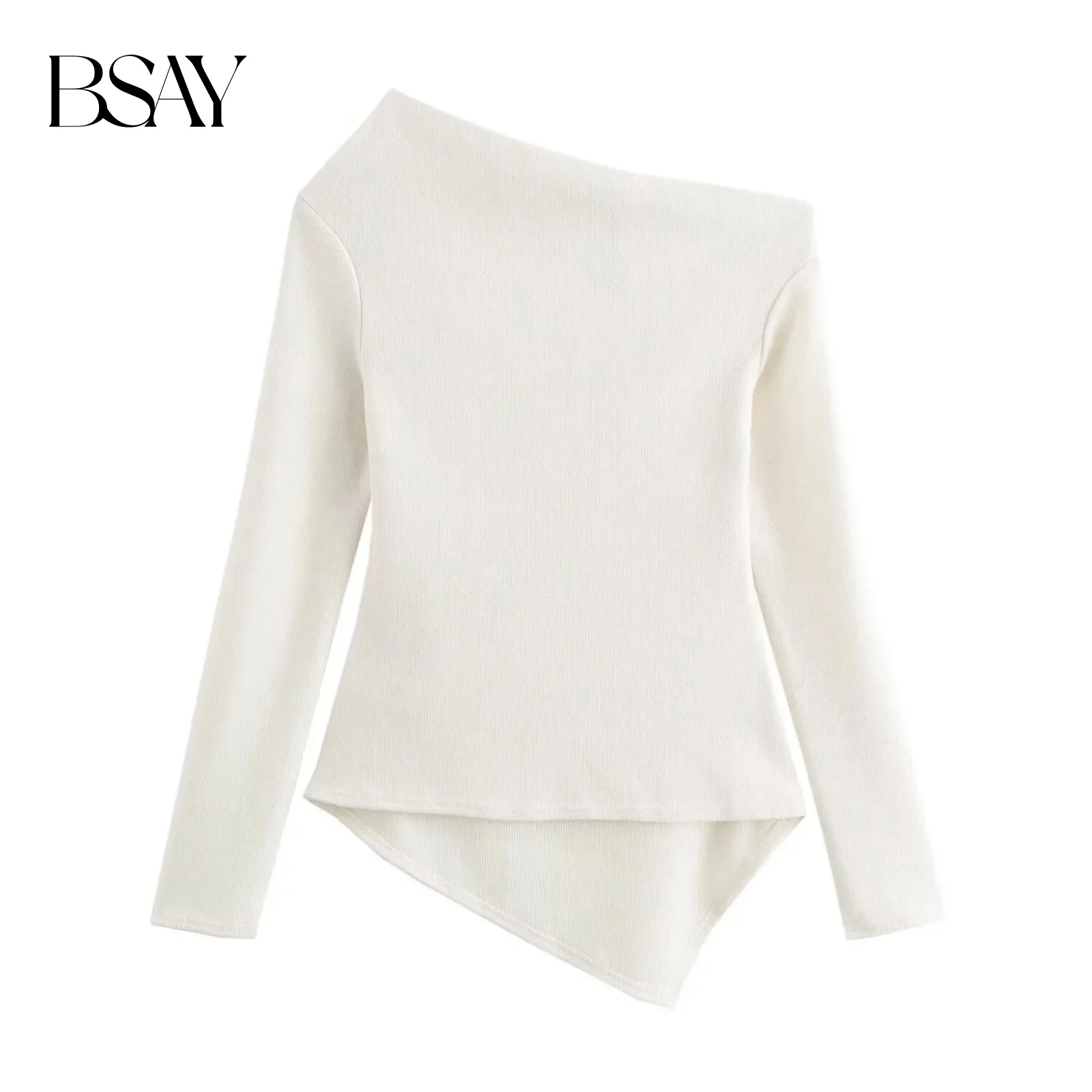 BSAY Sweater for Women Fashion Autumn Winter  Pullover Solid Color Long Sleeves Asymmetric Soft Tops Chic Female Knit Sweaters