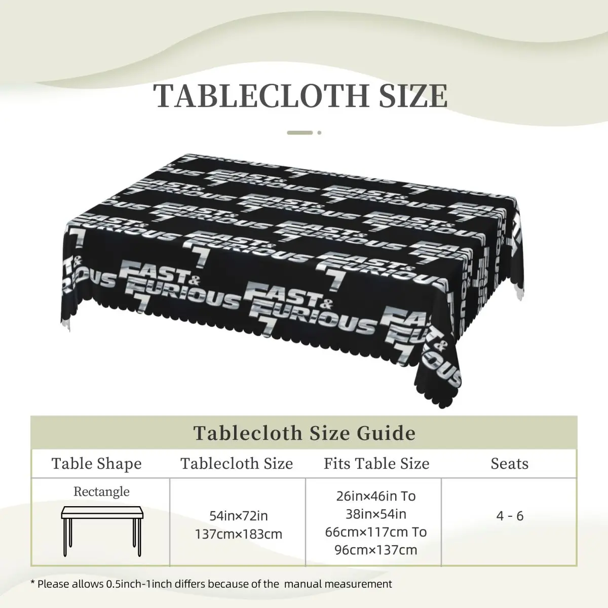 Fast And Furious Custom Rectangular Tablecloth Oilproof Table Cover for Dining Events Table Cloth
