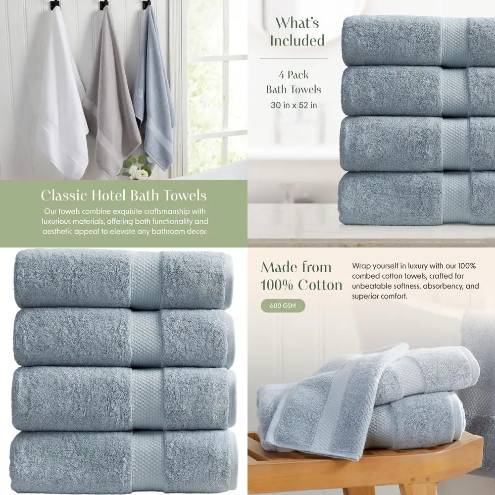 

Набор из 4-х синих банных полотенец | Полотенца из премиального хлопка | Впитывающий и быстросохнущий | Сертифицировано Oeko-TEX | Синие полосы