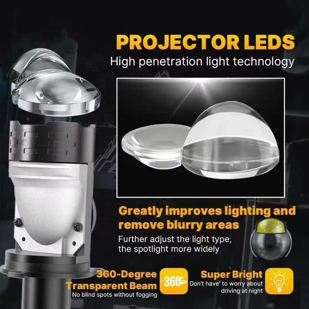High Power H4 LED Projector Len Direct Insertion Super Bright H4 LED Headlight Bulbs Waterproof High Low Light