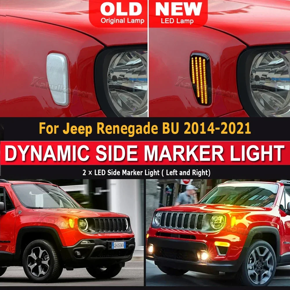 2Pcs LED Dynamic Turn Signal Light For 2014-2021 Jeep Renegade Side Mirror Blinker Arrow Sequential Flasher Repeater Indicator
