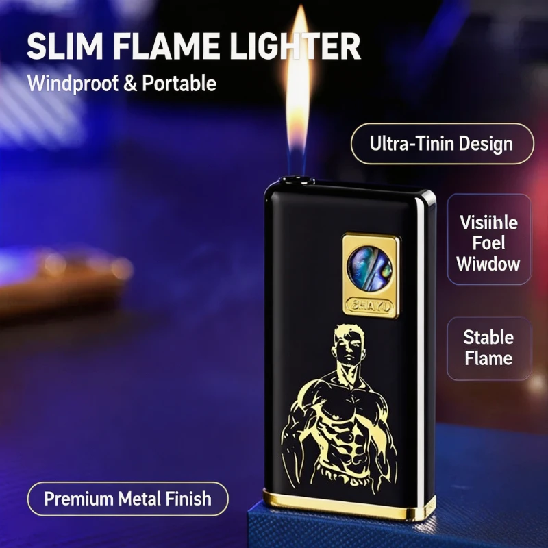 Lightweight Portable Electric Gas Lighter, True Color Shell, Silent Button Open‑Fire Design With Replaceable Battery
