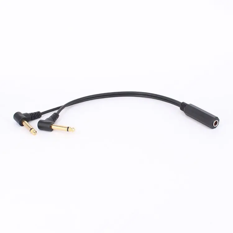 3.5mm 1/8 inch TRS Stereo Female Jack to Dual 1/4 6.35mm Male Plug Mono TS Right Angle Audio Y Splitter Cable High Quality