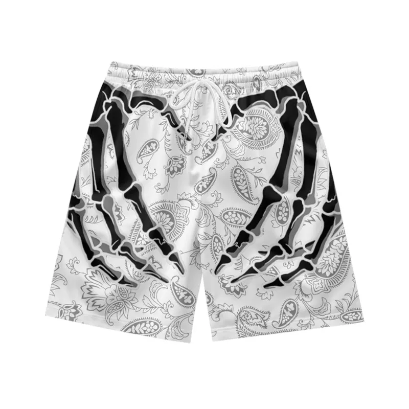 Bixin Finger Skeleton Creative Fashion Casual Personality Loose Trendy Summer Men's Sports Basketball Shorts White