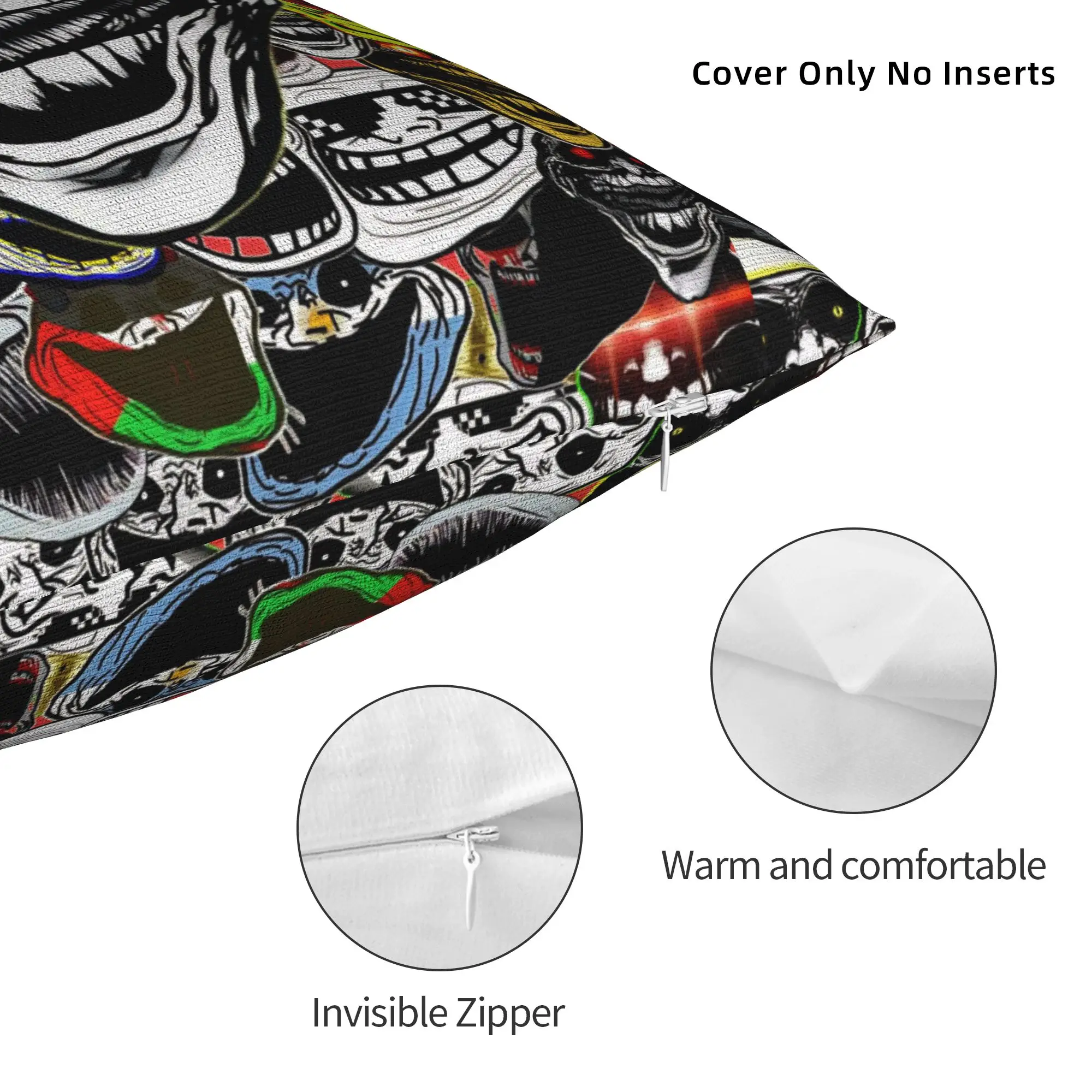 Printed Evil Troll Face Meme Funny Pillowcase Polyester Cushion Cover Decor Horror Humor Throw Pillow Case Cover Seat Zippered