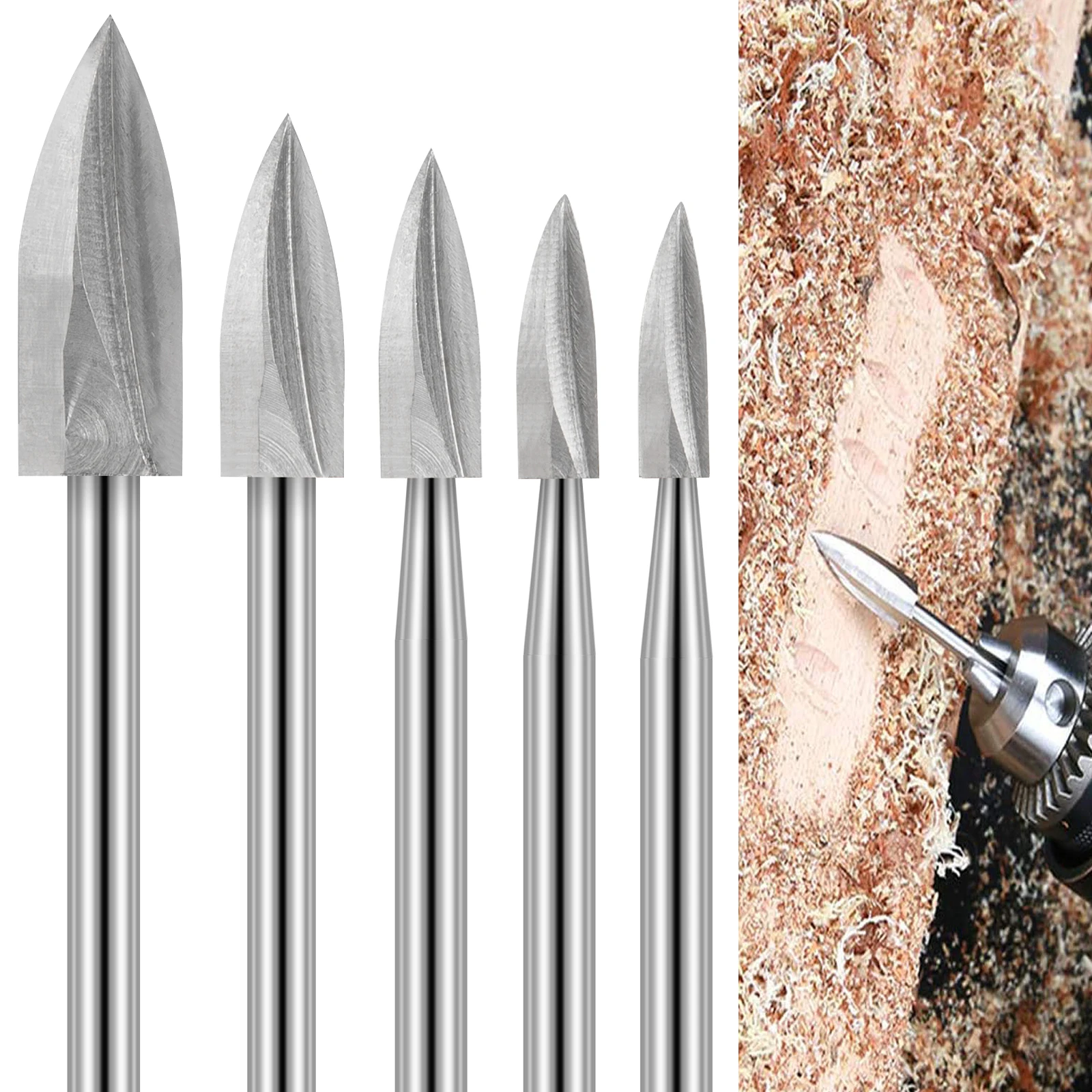 Wood Carving Drill Bits Set for Dremel Rotary Tool 5Pcs Engraving Drill Accessories Bit Wood Crafts Grinding Woodworking Tool