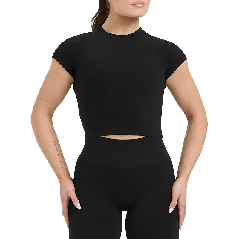 Yoga top short-sleeved women's breathable fast drying height support running gym exercise suit summer elastic sports vest