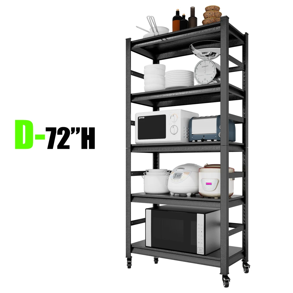 

72"H Heavy Duty Storage Shelves Adjustable 5-Tier Metal Shelving Unit with Wheels