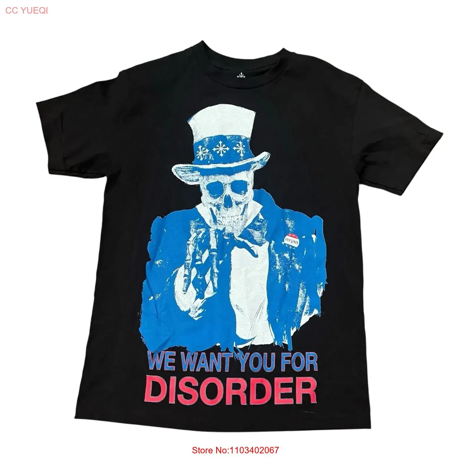 Camiseta Disorder Skateboards para hombre, talla mediana, negra, Nyjah Huston Skate, estilo vintage, lavada, ligeramente desgastada, para uso diario, con gráfico.