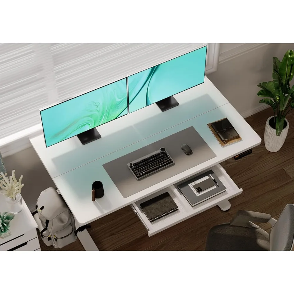 De pé mesa elétrica permanente com gavetas, altura ajustável, sentar Stand Desk, computador Workstation