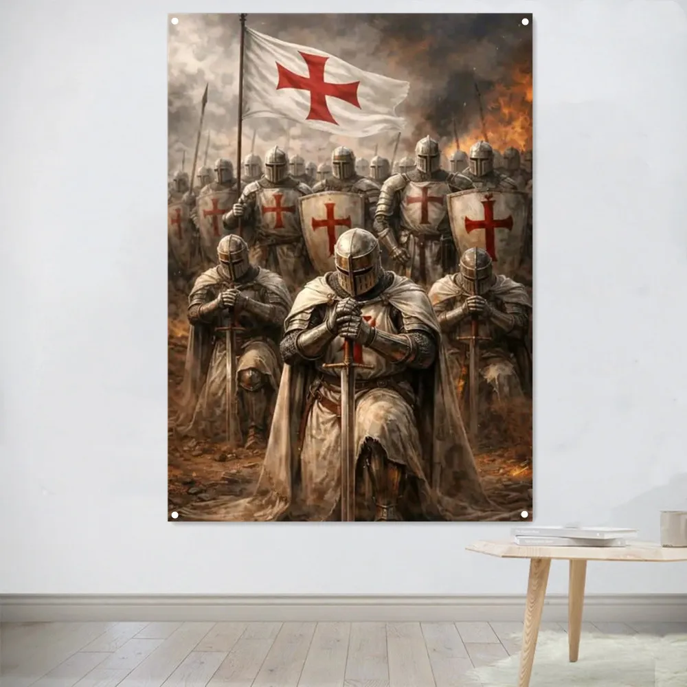 Christ Armor Warrior Wall Art Banner Wall Hanging Flag Knights Templar Posters and Prints Canvas Painting Home Decor Tapestry 8