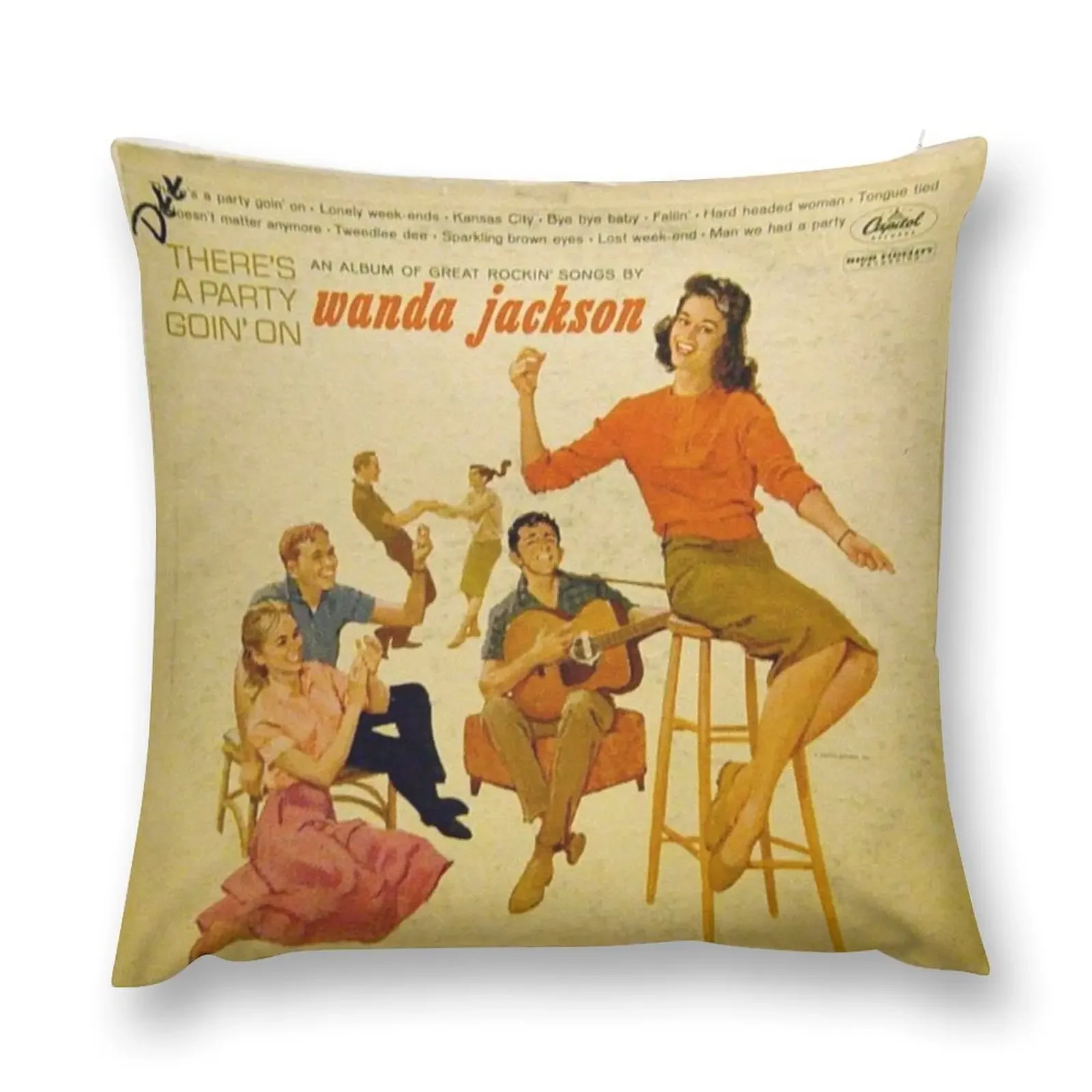 Wanda Jackson, Rockabilly lp, 1950's, Gene Vincent Throw Pillow luxury decor christmas supplies Sofa Cushion pillow