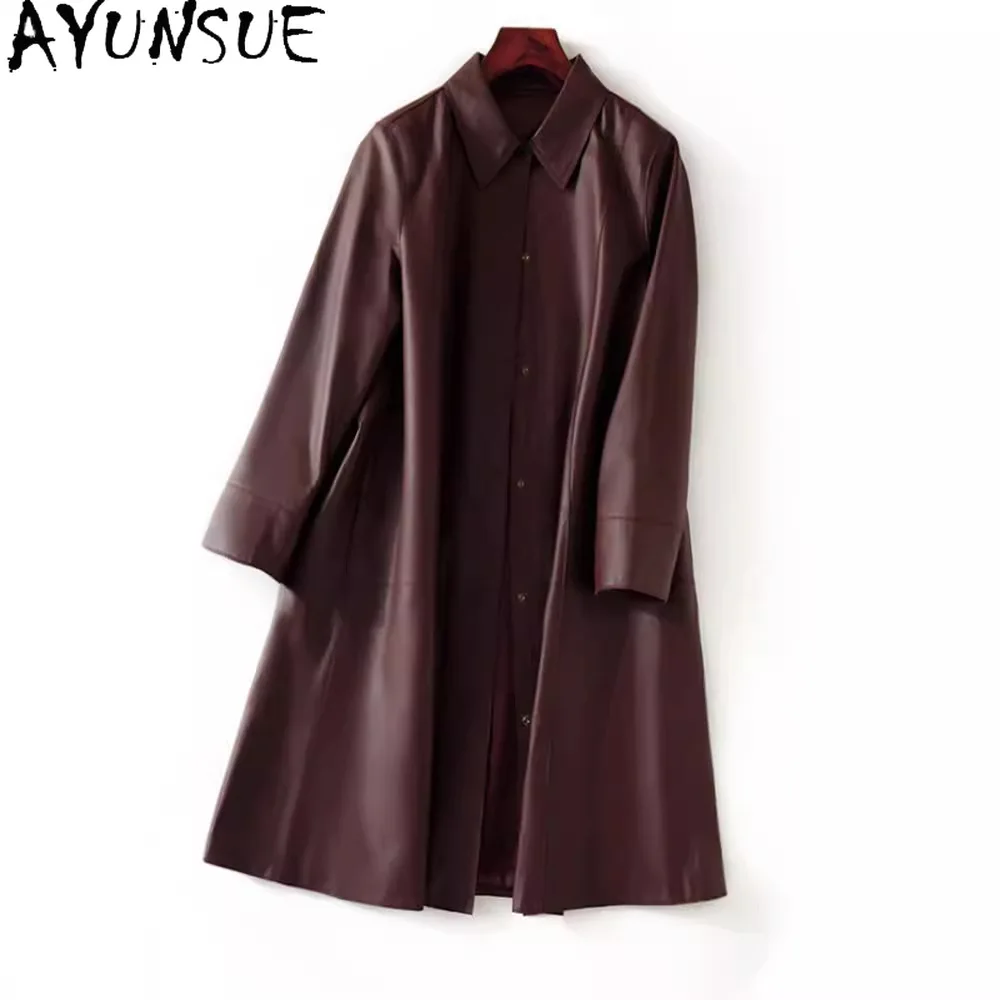 AYUNSUE Real Leather Jacket Women Fashion Sheepskin Trench Coat Woman Coats Autumn Clothes Mid-length New Style Casaco Feminino