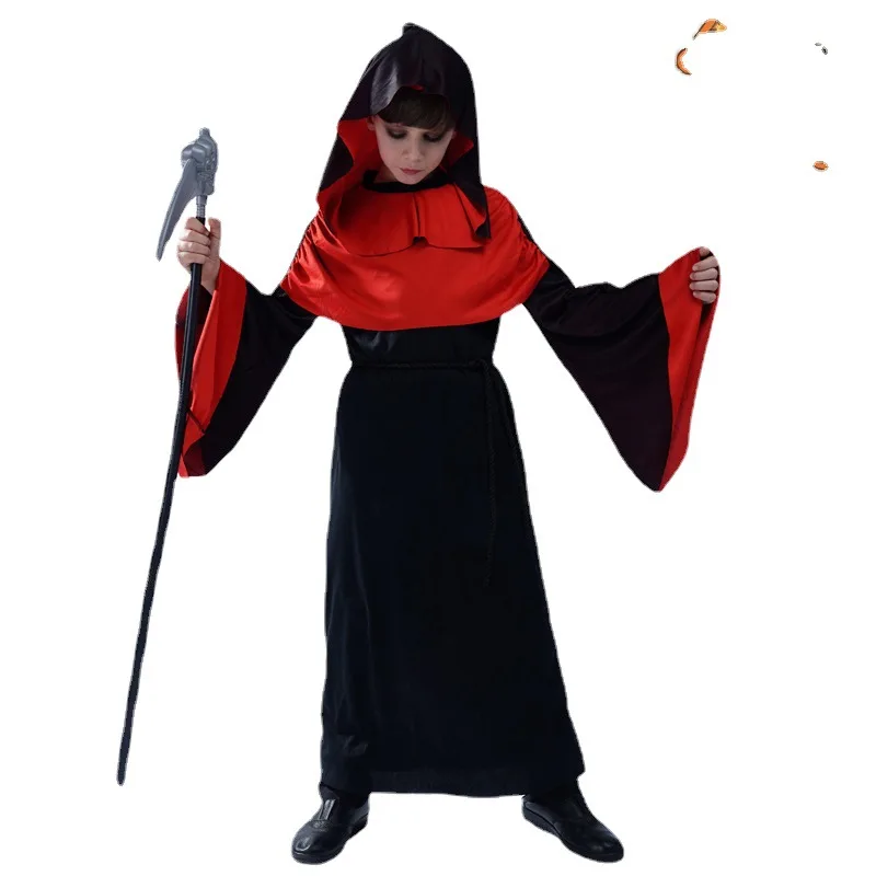 New Style Little Boy Scary Ghost Costume Hooded Robe Belt 2pcs Cosplay Costume Halloween Stage Costume Performance Props