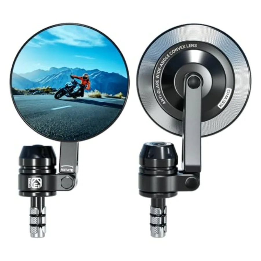 

Aluminum Alloy Rainproof Motorcycle Bar End Mirrors, CNC Machined Anti-Glare Blue Lenses Motorcycle Rear View Mirrors, Foldable