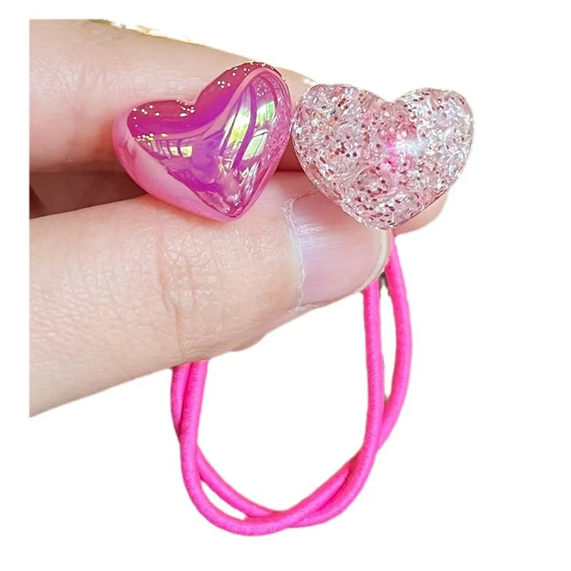 2PCS New Lovely Colorful Heart Shaped Girls Elastic Hair Bands Kids Princess Hair Accessories Children Hair Ties Baby Headwear