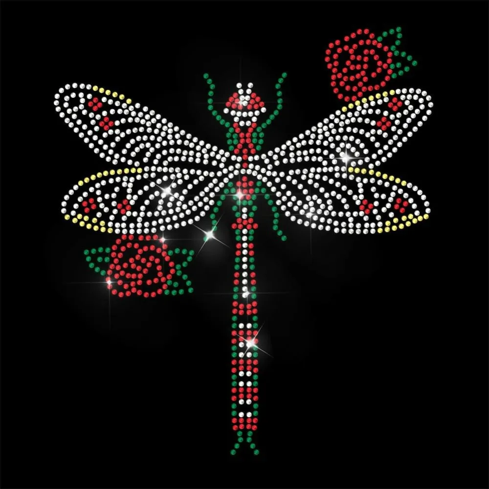 

Rhinestone Iron on Transfer Dragonfly Rose Bling Hotfix Patches for Clothes Large Iron On Sequin Applique for Jeans