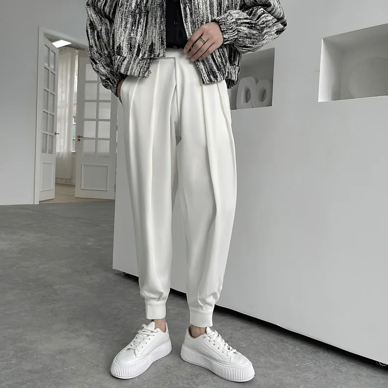 

Casual Men's Suit Pants Autumn Drop Waist Design Magic Tape Korean Sle Slim Fit Harlan Pants No Ironing Required Trendy