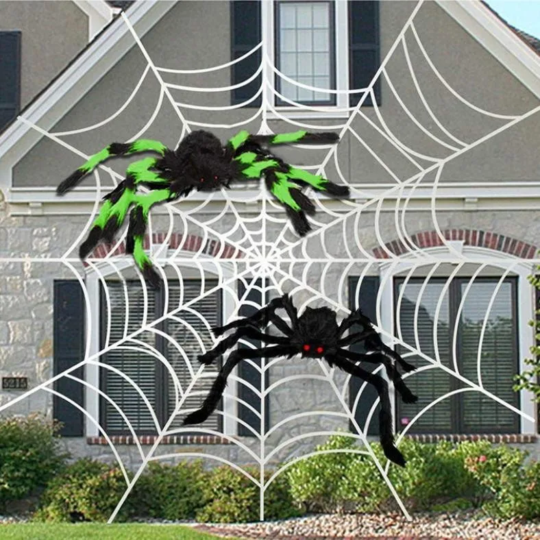 

1PC Halloween Spider Webs with Spiders Giant Prop Halloween Haunted House Decor Scary Party Scenes Outdoor 30-200cm