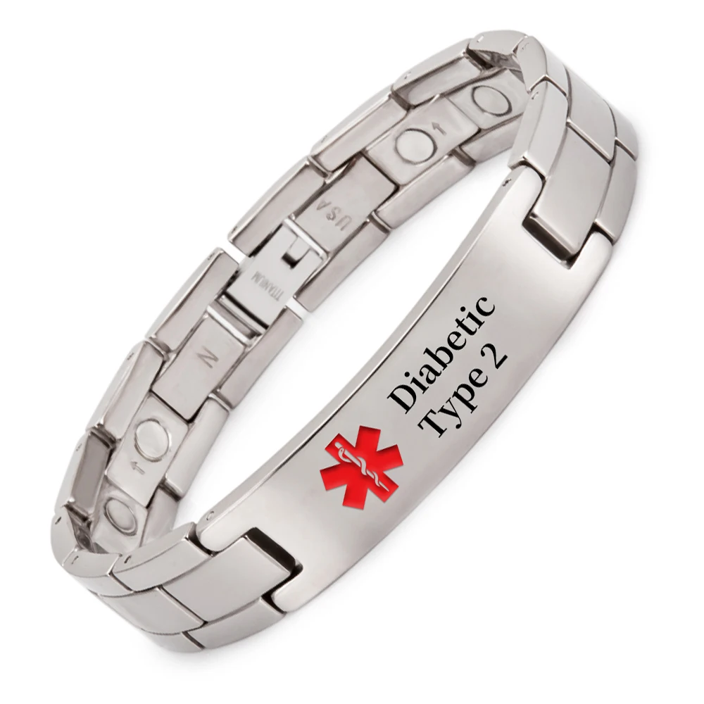 Wollet Titanium Medical Alert Bracelet for Men ID Bangle Personalised 22CM/14MM