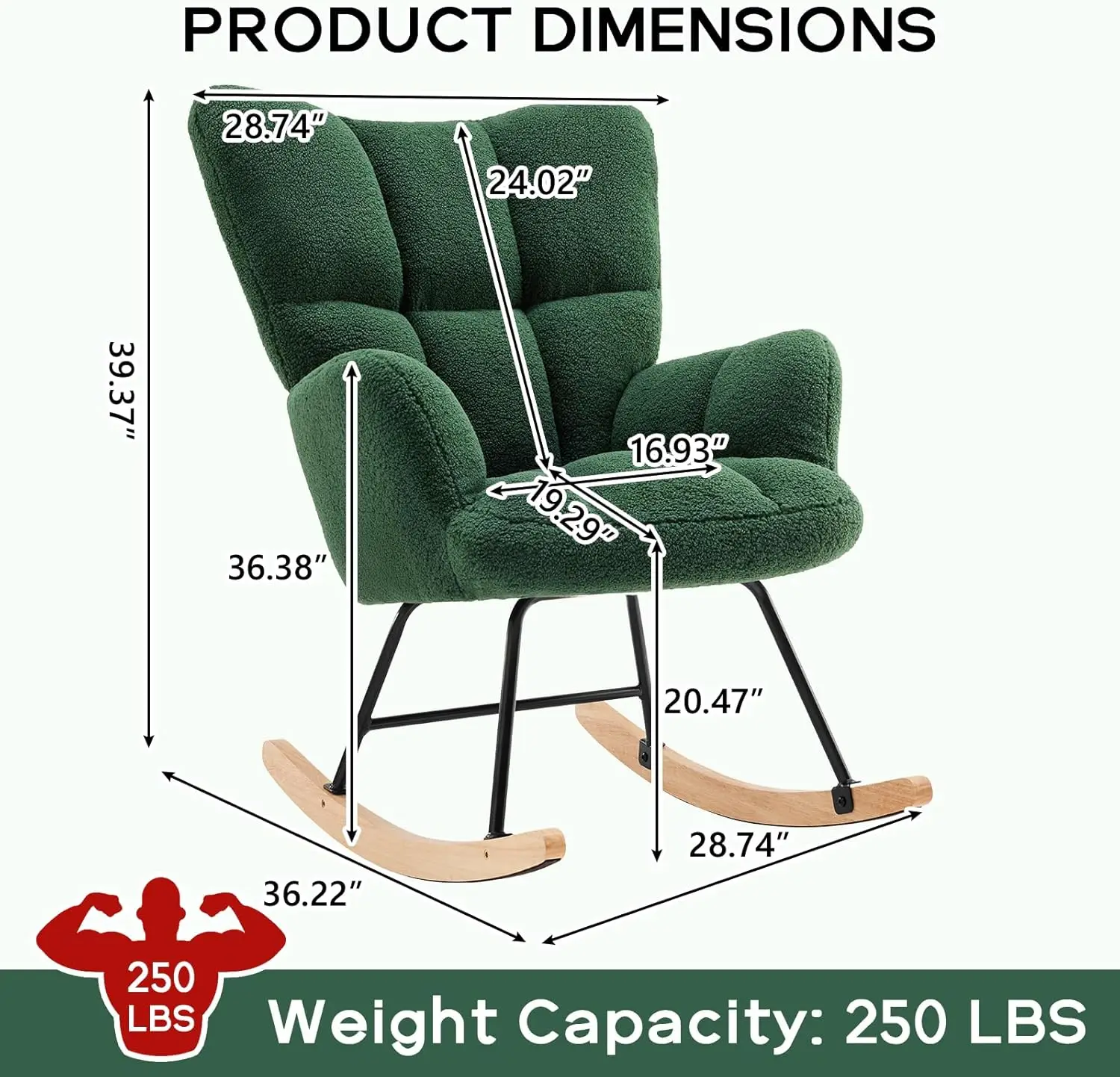 Modern Nursery Rocking Chair, Upholstered Glider Chair with High Backrest, Rocker Accent Armchair with Solid Wood Legs