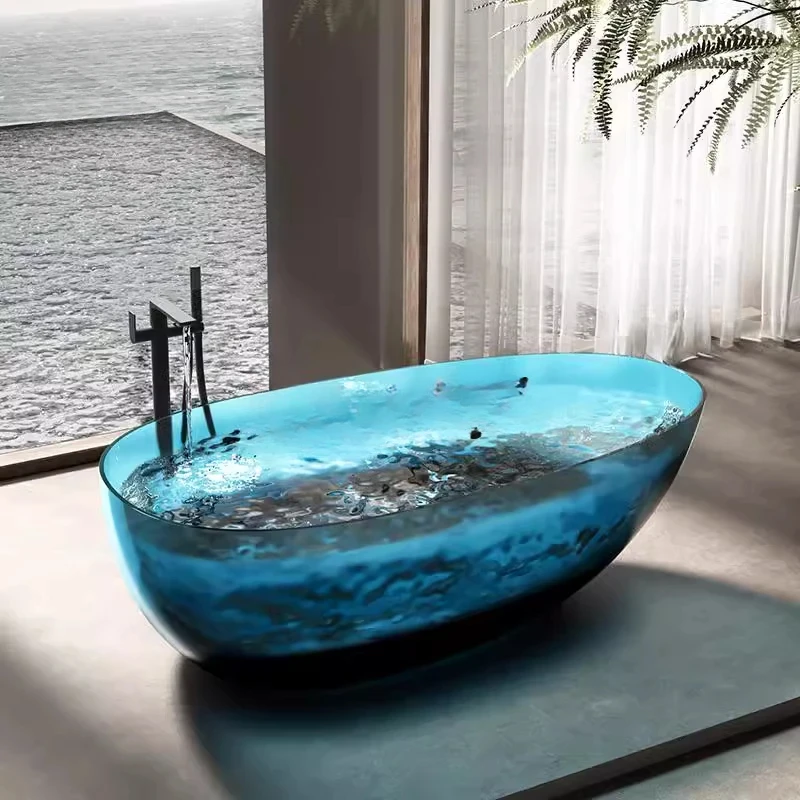 

Independent integrated goose egg-shaped bathtub Color transparent resin art bathtub Bath
