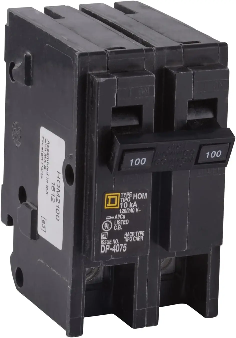 

100 Amp Mini Circuit Breaker, 2 Pole, 120/240V AC, 10kA Breaking Capacity, Plug-in Mount for Residential Use