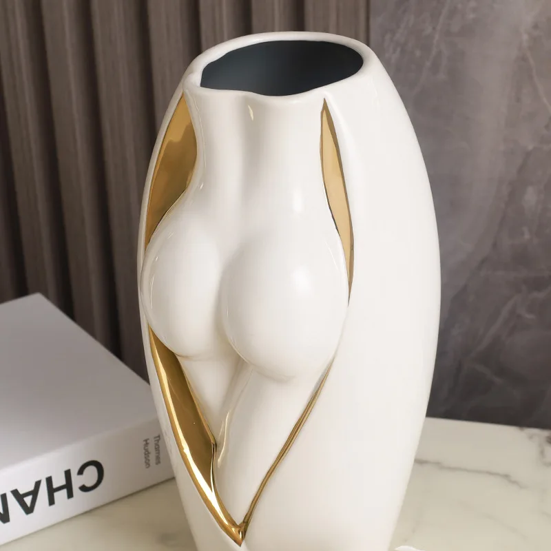 Art Ceramic Vase Creative Beautiful Buttock Vase Home Decoration Dried Flower Accessories Living Room Flower Arranging Device