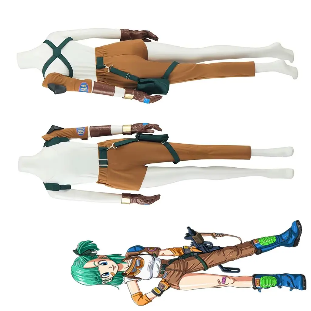 

Youth Bulma Cosplay Engineer Costume Women Retro Punk Top Pants Full Set Halloween Carnival Party Disguise Battle Suit