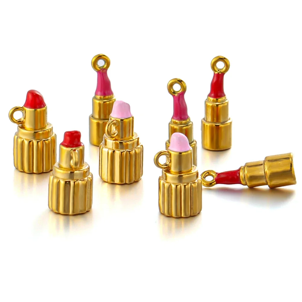 

3pcs Stainless Steel Lipstick Pendants Gold Plated Ladies Charms for Necklace Earring Bracelet Women's Jewelry Making Supplies