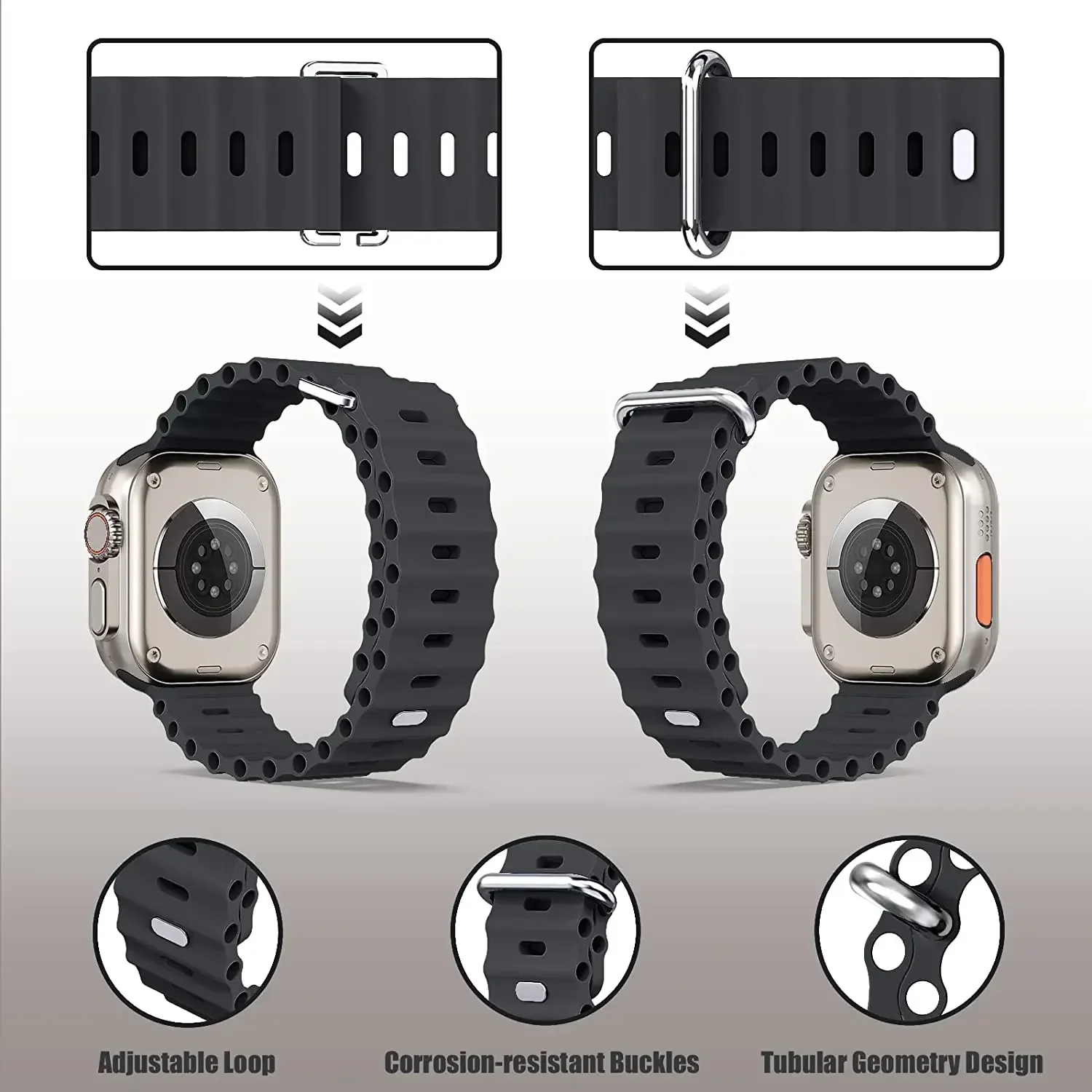 Silicone Ocean Strap For Apple Watch Band Ultra 10 9 8 7 6 5 SE Sports Bracelet iWatch 49mm 46mm 45mm 42mm 44mm 40mm 41mm Correa