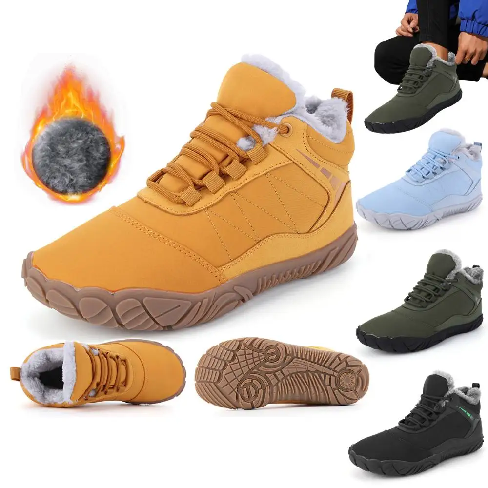 Womens Mens Waterproof Winter Plush Barefoot Shoes Non Slip Snow Boots Cotton Warm Fur Lined Unisex Walking Hiking Outdoor Shoes
