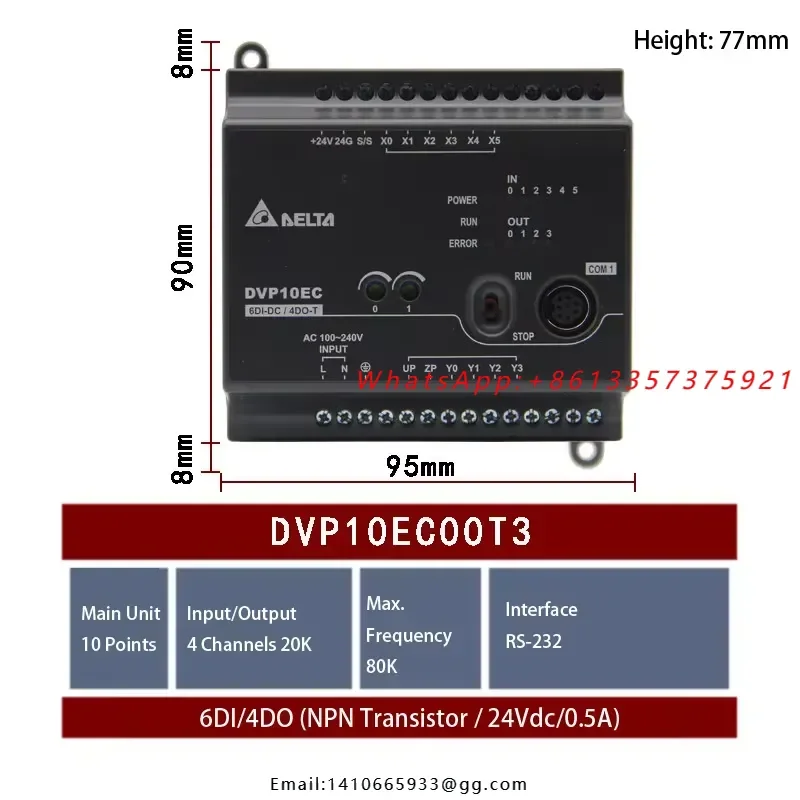 Fast Shipping DVP10EC00T3 PLC 6DI 4DO NPN Transistor Output 10 Points New Programmable Logic Controller