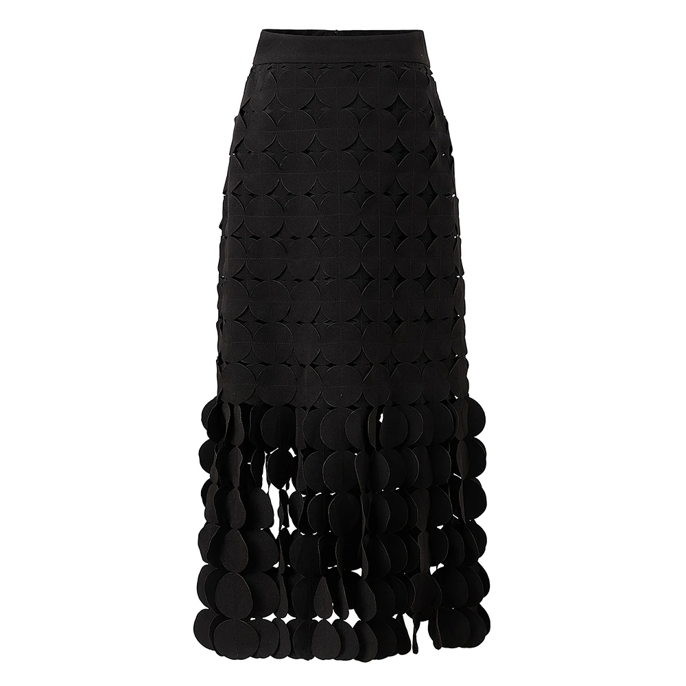 High Quality Hot Popular Summer Women Street Black Tassels Elastic Waist All-match Ankle-length Skirt