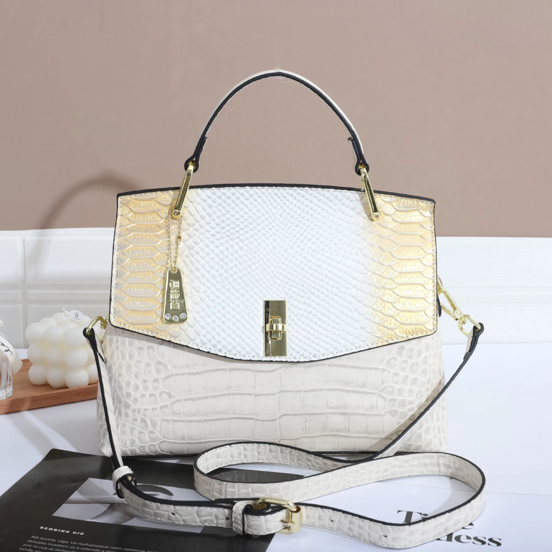 

Designer Top Handle Bag New Crocodile Patterned Patent Leather Women Handbags Single Shoulder Crossbody High-end Organ