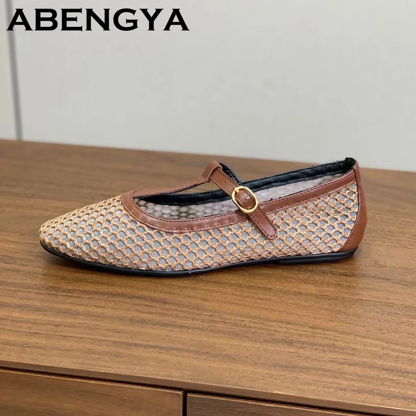 

Round Toe Mary Janes Flat Shoes For Women Breathable Mesh Flat Loafers Shoes Ladies Summer Casual Comfort Single Shoes Female