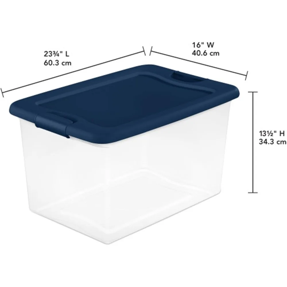 24-Pack Plastic Storage Bins with Lids, Clear Bin & Box Containers, 64 Qt, Blue