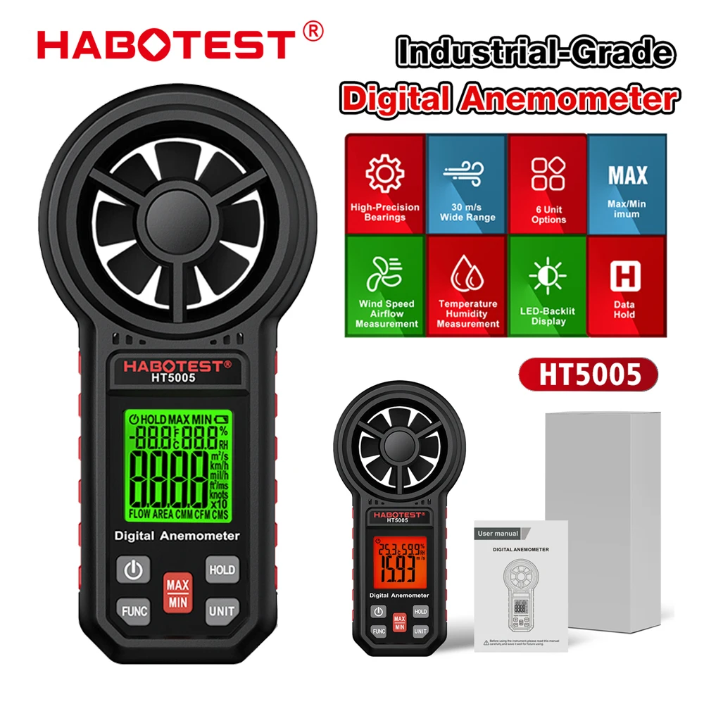 Industrial Grade Digital Anemometer Wind Speed Meter Air Flow Rate Measurement M/s Km/s Ft/s Ft/m Knots Mil/h CFM CMM CMS Gauge